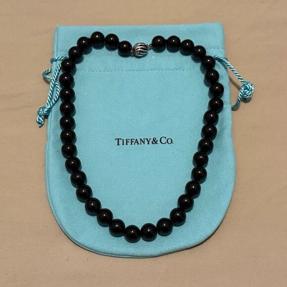 TIFFANY & CO. Onyx Bead Silver Collar Necklace - Picture 1 of 13